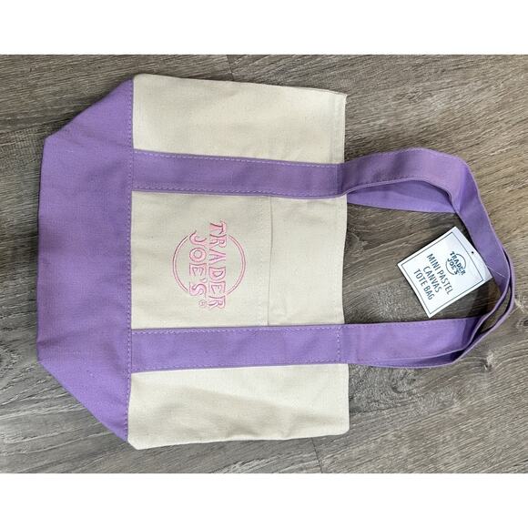 Trader Joe’s Mini Pastel Purple Canvas Tote Bag Limited New With Tags SHIP ASAP - Picture 3 of 7